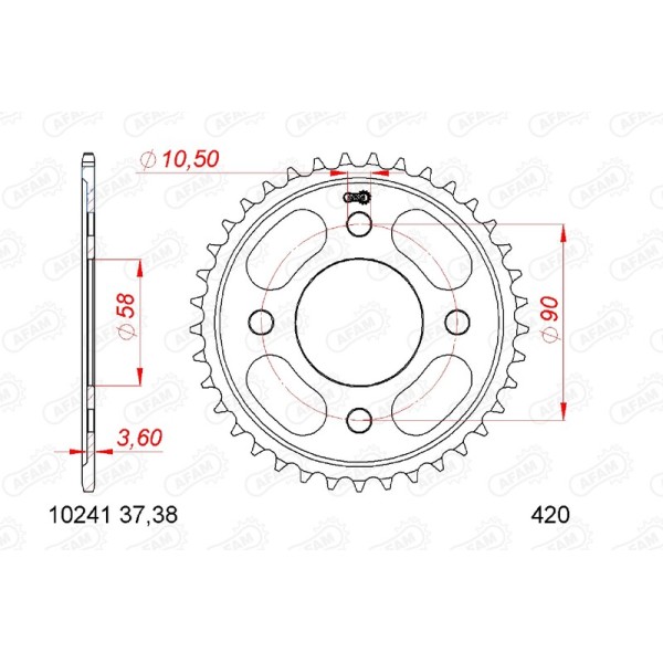 AFAM RR SPROC 420 STEEL ST 10241, 37, BL