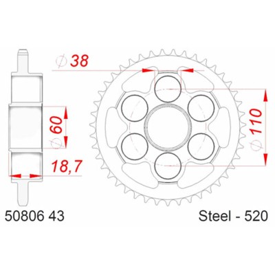 AFAM RR SPROC 520 STEEL ST...